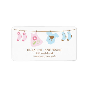Twins Clothesline Baby Shower Labels