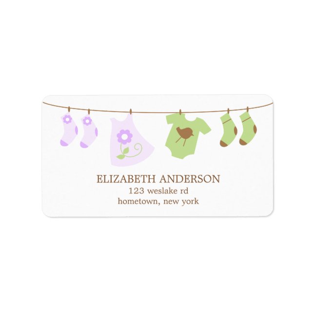 Twins Clothesline Baby Shower Labels (Front)