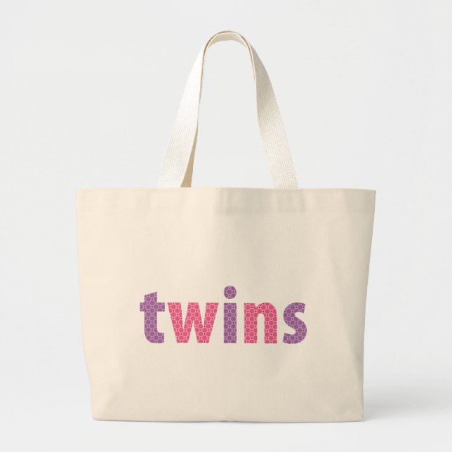 TWINS COLLECTION - girls {violet + pink} Large Tote Bag (Front)