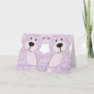 Twins Congratulations Teddy Bear in pink Card