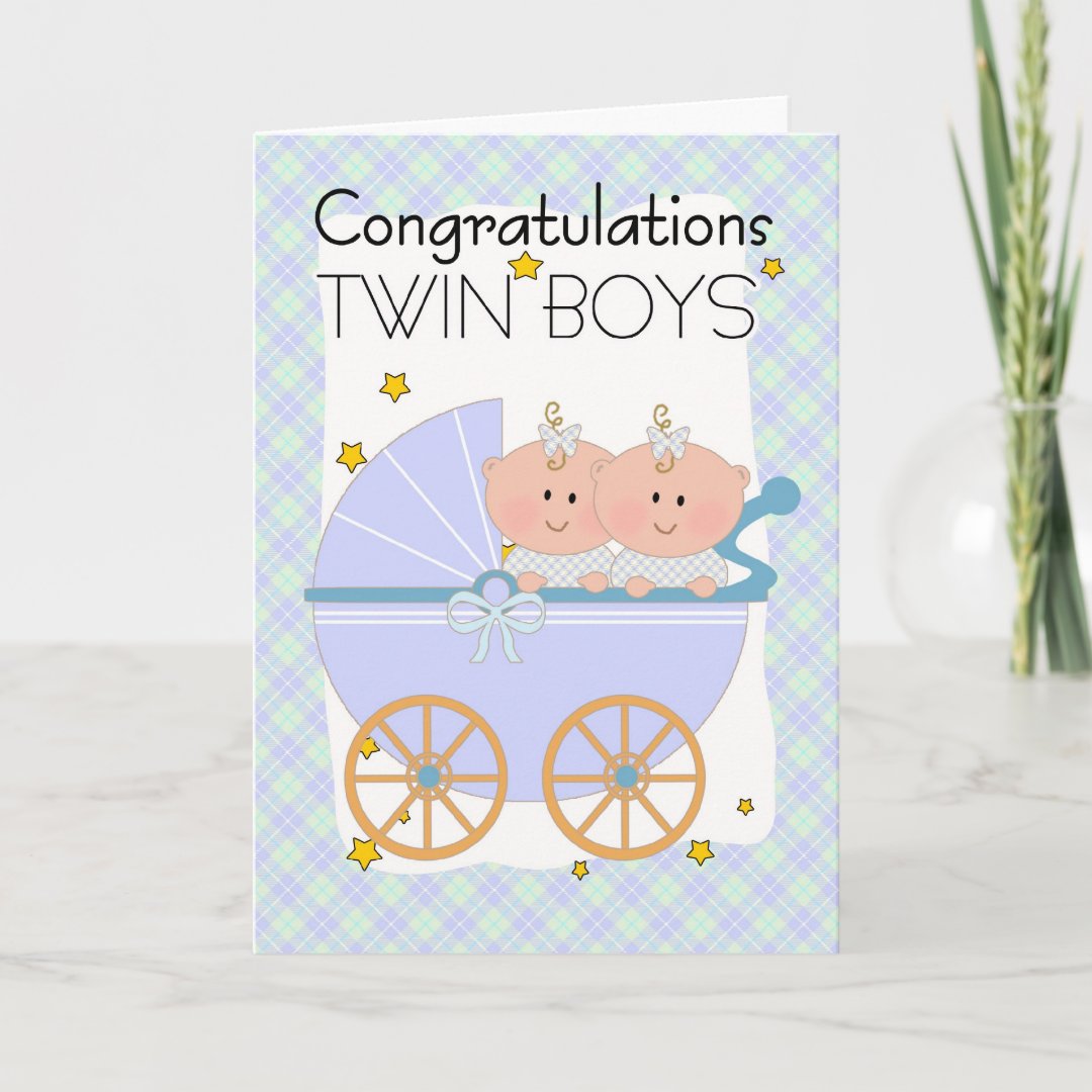 Twins - Congratulations Twin Boys In A Pram Card | Zazzle