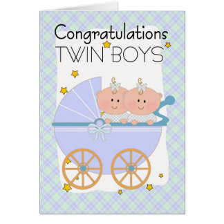 Twins - Congratulations Twin Boys In A Pram Card