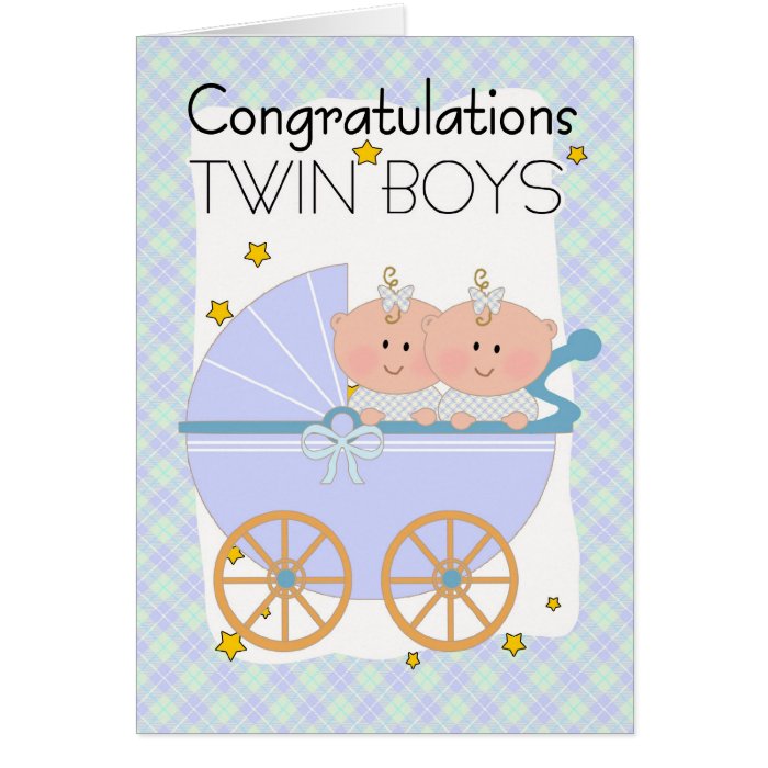 Twins   Congratulations Twin Boys In A Pram Greeting Card