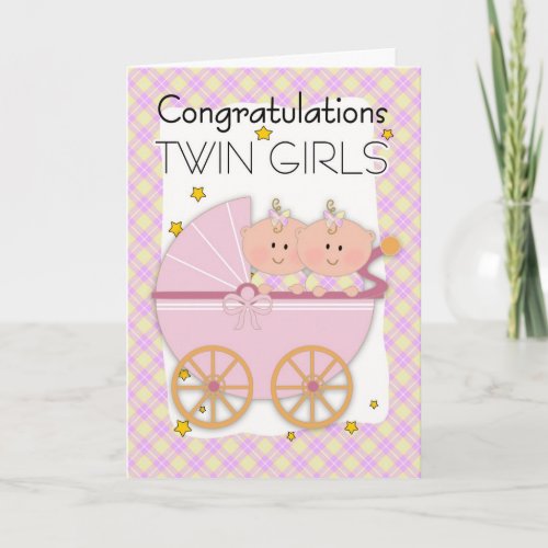 Twins _ Congratulations Twin Girls In A Pram Card