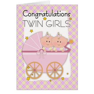 Twins - Congratulations Twin Girls In A Pram Card