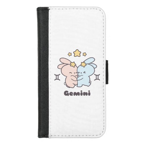 Twins Cuddle _ Gemini Zodiac Bunny Hug iPhone 87 Wallet Case