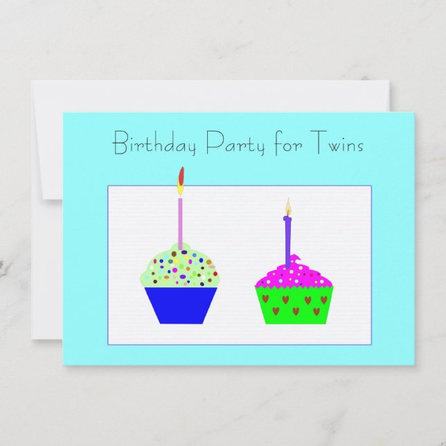 Twins Cupcake Birthday Invitation (Front)