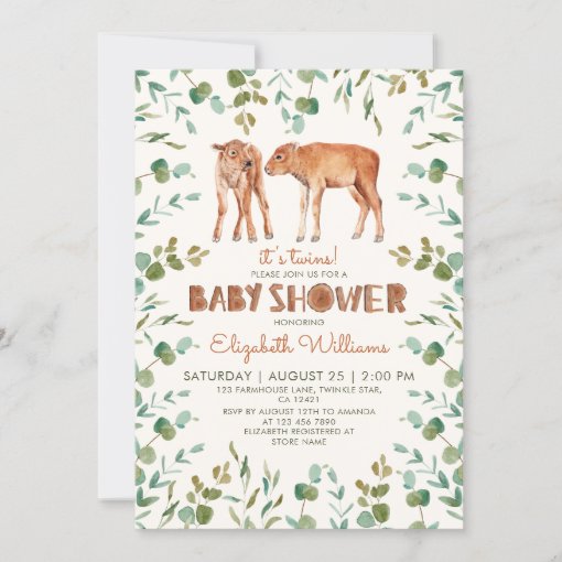 Twins Cute Baby Bison Boy Baby Shower Invitation | Zazzle