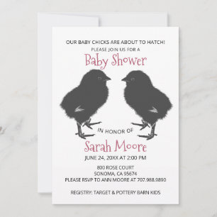 Twins Cute Baby Chicks Baby Shower Invitation