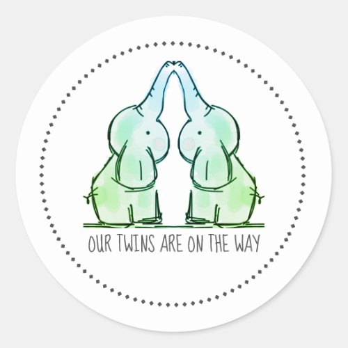 Twins Cute Baby Elephants Twins On The Way Classic Round Sticker