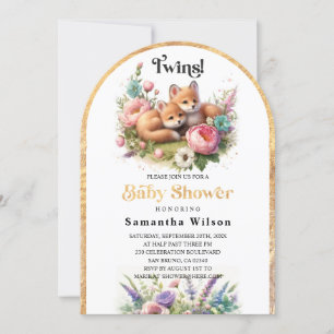 Twins! Cute Baby Foxes Spring Baby Shower Invitation