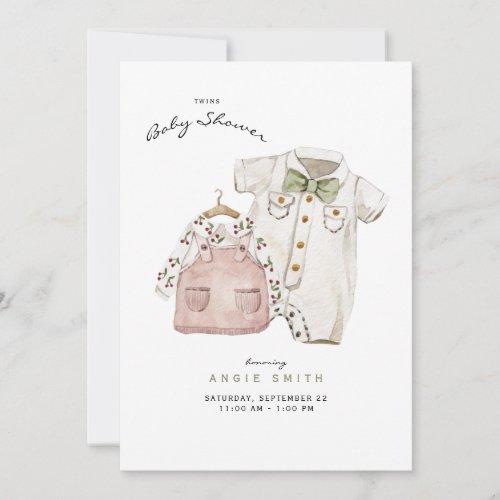 Twins Cute Clothes Baby Shower Invitation