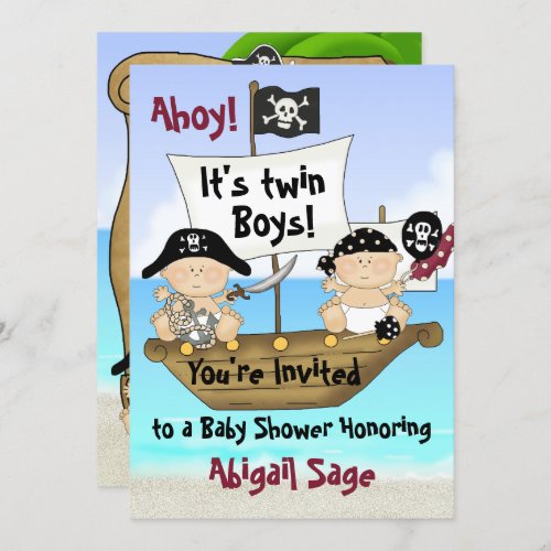 Twins Cute Little Buccaneer Baby Shower Pirate Invitation