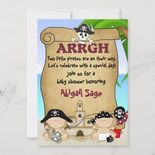 Twins Cute Little Pirates Buccaneers Baby Shower Invitation