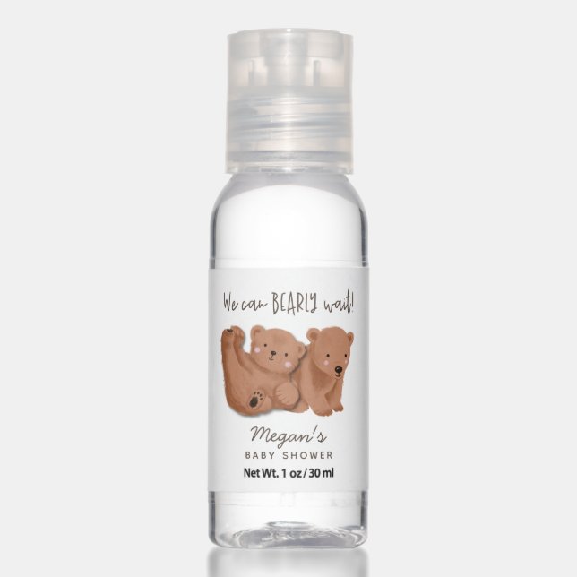 Twins Cute We Can Bearly Wait Baby Shower Hand Sanitizer (Front)