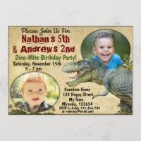 Twins Dinosaur birthday invitation,Twins invite