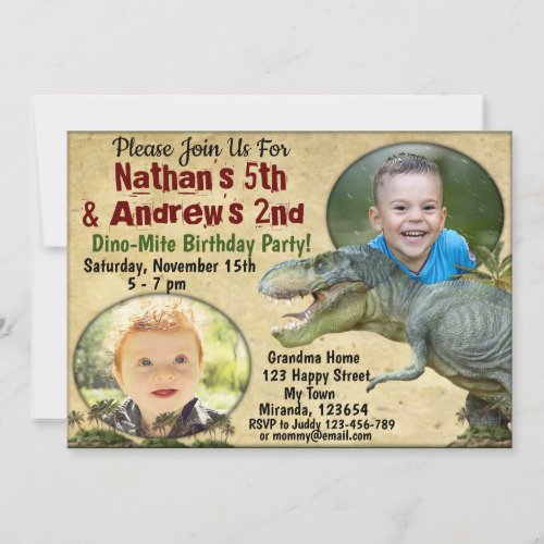 Twins Dinosaur birthday invitationTwins invite