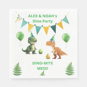 Twins Dinosaur Birthday Napkins Dino-mite Mess