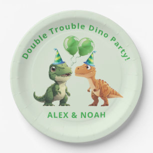 Twins Dinosaur Birthday Paper Plate Double Trouble