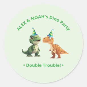 Twins Dinosaur Birthday Sticker Double Trouble