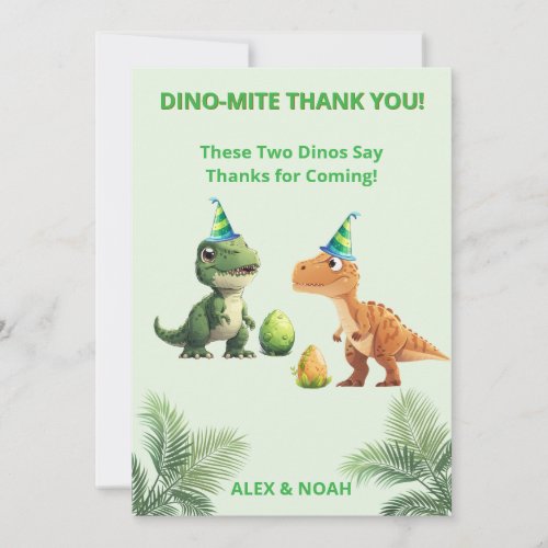Twins Dinosaur Birthday Thank You Card | Dino-mite