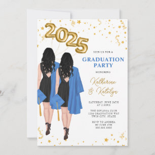 Twins Double Graduation Party Invitation