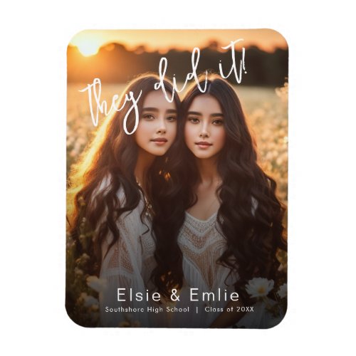 Twins Double Graduation Photo Announcement Magnet