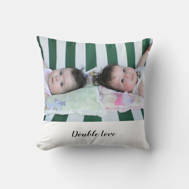 Twins Double Love, Hearts Pattern Throw Pillow (Front)