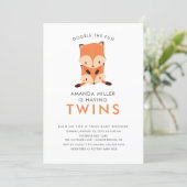 Twins Double the Fun Fox Baby Shower Invitations (Standing Front)