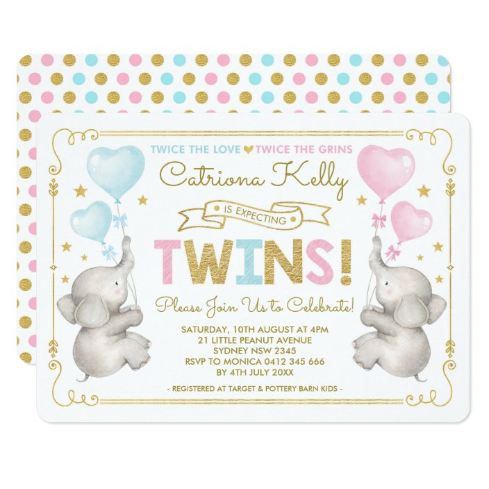 twin elephant baby shower invitations