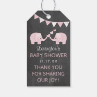 Twins Elephant Baby Shower Chalk Look Thank You Gift Tags