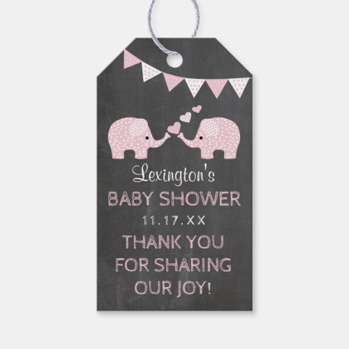 Twins Elephant Baby Shower Chalk Look Thank You Gift Tags
