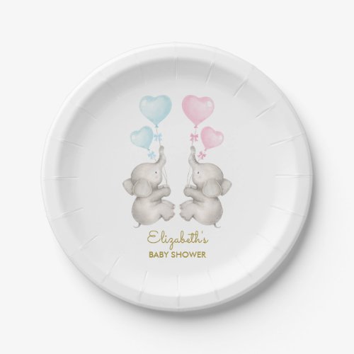 Twins Elephant Baby Shower Gender Reveal 7 Plate