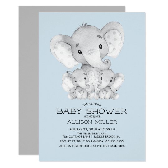 TWINS Elephant baby Shower Invitation