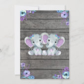 Twins Elephant Baby Shower Invitation rustic, teal (Back)