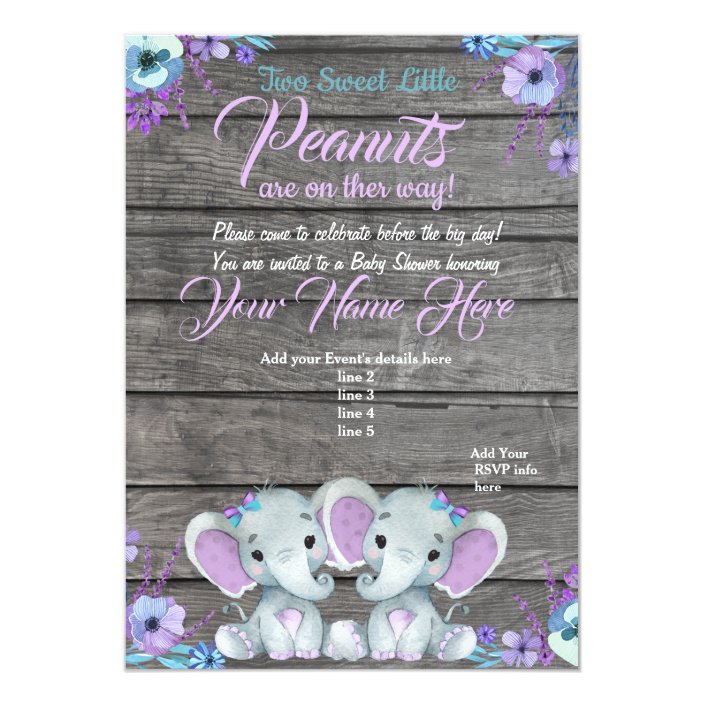 twin elephant baby shower invitations