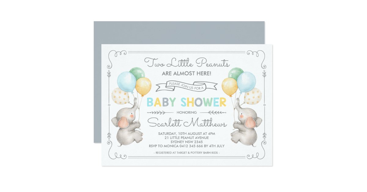 Twins Elephant Baby Shower Pastel Balloons Invite Zazzle Com