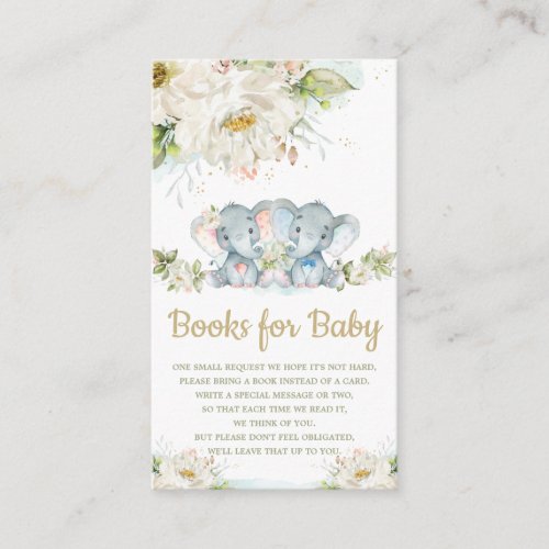 Twins Elephant Boy Girl Baby Shower Books for Baby Enclosure Card