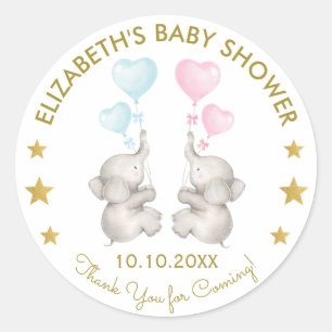 Twins Elephant Gender Reveal Blue Pink Favor Tag