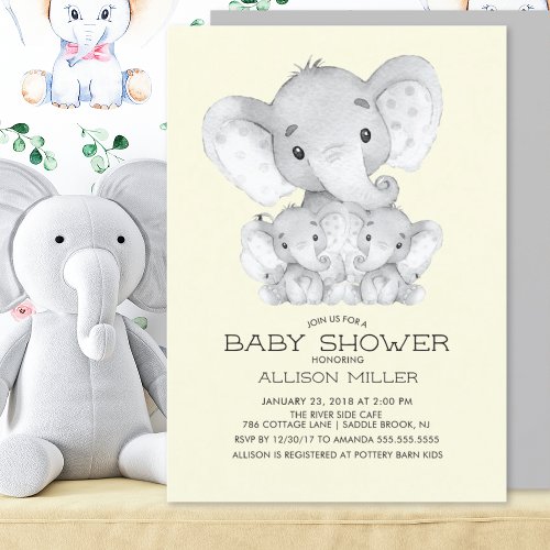 TWINS Elephant Neutral Baby Shower Invitation