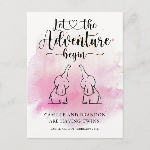 Twins Elephants  Announcement Postcard