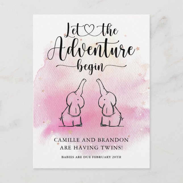 Twins Elephants  Announcement Postcard (Front)