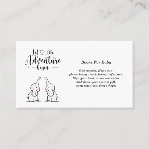 Twins Elephants Baby Shower Books For Baby  Enclosure Card