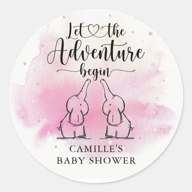 Twins Elephants Baby Shower Classic Round Sticker (Front)