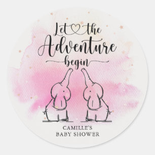 Twins Elephants Baby Shower Classic Round Sticker