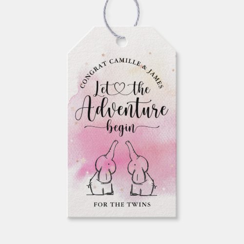 Twins Elephants Baby Shower Gift Tags
