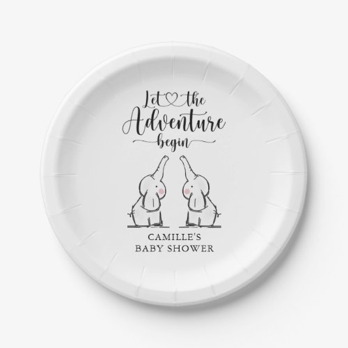 Twins Elephants Baby Shower Paper Plate