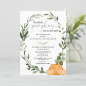 Twins fall two little pumpkins baby shower invitation (Standing Front)