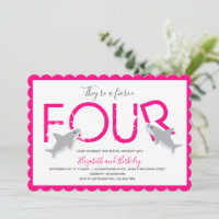 Twins Fierce Four Hot Pink Shark Birthday Invitation