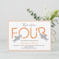 Twins Fierce Four Orange Shark Birthday Invitation